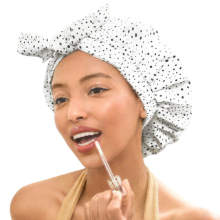 Stylish Bow Tie Waterproof Shower Cap| Black Dots