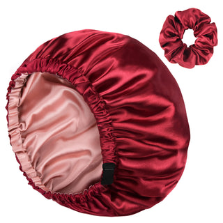 Reversible Satin Bonnet with Scrunchie| Burgundy Red