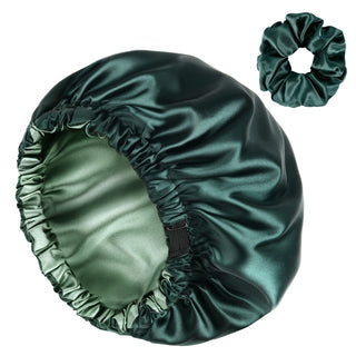 Reversible Satin Bonnet with Scrunchie| Hunter Green