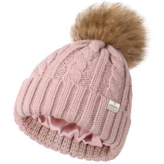 Satin Lined Winter Pom Beanie| Rose Pink