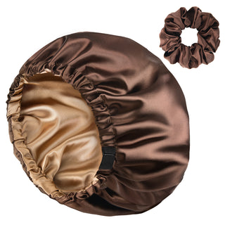 Reversible Satin Bonnet with Scrunchie| Brown&Golden