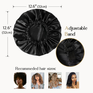 YANIBEST Reversible Satin Bonnet with Scrunchie Sleepwear| Black Black