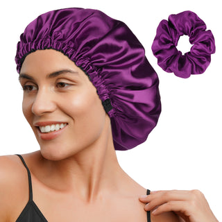 Reversible Satin Bonnet with Scrunchie| Amethyst Purple