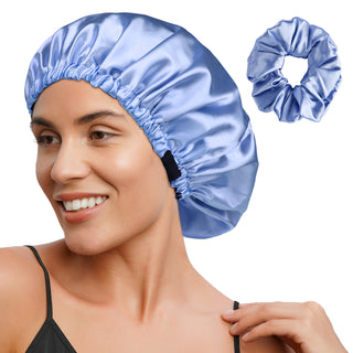 Reversible Satin Bonnet with Scrunchie| Sky Blue