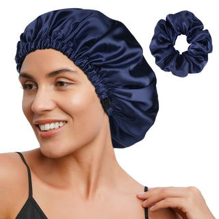 Reversible Satin Bonnet with Scrunchie| Midnight Blue