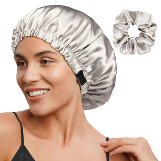 Reversible Satin Bonnet with Scrunchie| Silver Gray