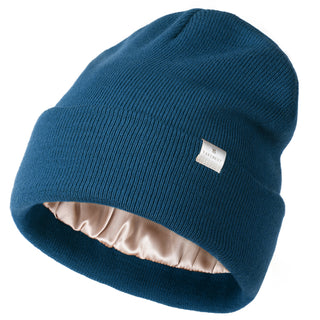 Satin Lined Winter Beanie Hat| Steel Blue