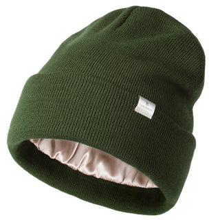 Satin Lined Winter Beanie Hat| Forest Green