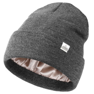 Satin Lined Winter Beanie Hat| Dark Grey