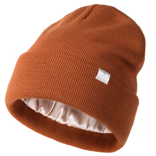 Satin Lined Winter Beanie Hat| Honey Orange