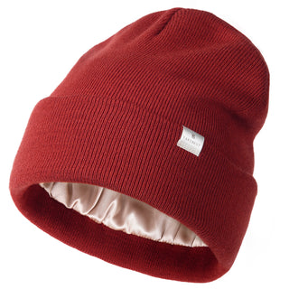 Satin Lined Winter Beanie Hat| Wine Red