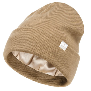 Satin Lined Winter Beanie Hat| Khaki Khaki