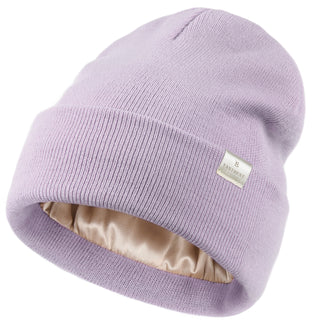 Satin Lined Winter Beanie Hat| Lavender Purple