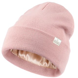 Satin Lined Winter Beanie Hat| Rose Pink