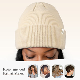 Satin Lined Cuffed Beanie Hat Unisex| Cream Beige