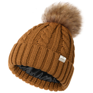 Satin Lined Winter Pom Beanie| Peru Orange