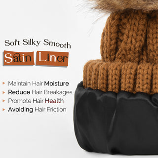 Satin Lined Winter Pom Beanie| Peru Orange