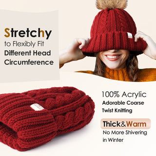 Satin Lined Winter Pom Beanie| Wine Red