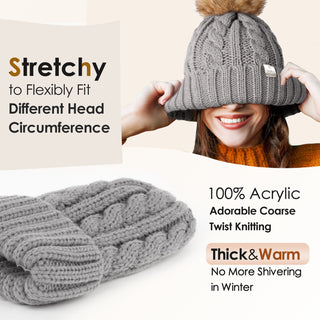 Satin Lined Winter Pom Beanie| Foggy Gray