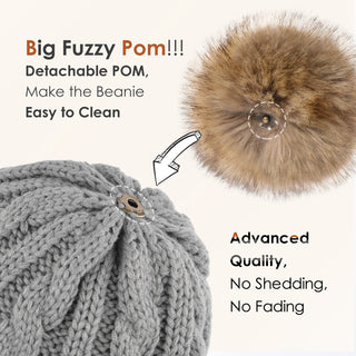 Satin Lined Winter Pom Beanie| Foggy Gray