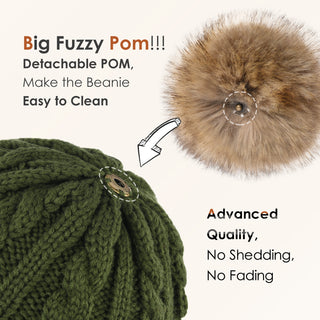 Satin Lined Winter Pom Beanie| Forest Green