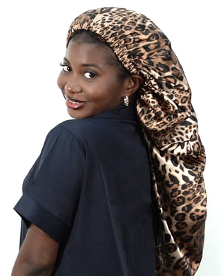 Long Tail Satin Bonnet| Leopard