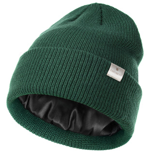 Satin Lined Cuffed Beanie Hat Unisex| Forest Green