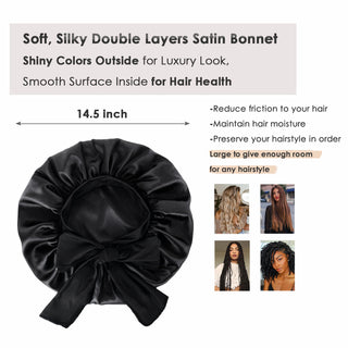 Double Layer Satin Bonnet with Tie Band Sleepwear| Black Black