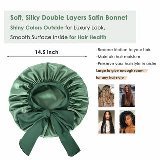 Double Layer Satin Bonnet with Tie Band| Sage Green