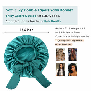 Double Layer Satin Bonnet with Tie Band| Blue Zircon