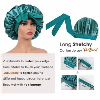 Double Layer Satin Bonnet with Tie Band| Blue Zircon