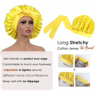 Double Layer Satin Bonnet with Tie Band| Cream Yellow