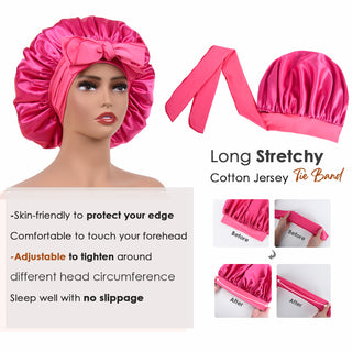 Double Layer Satin Bonnet with Tie Band| Hot Pink