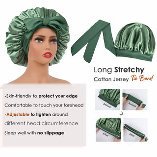 Double Layer Satin Bonnet with Tie Band| Sage Green