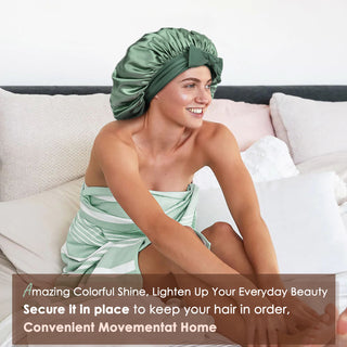 Double Layer Satin Bonnet with Tie Band| Sage Green