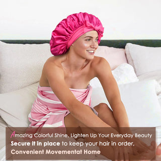 Double Layer Satin Bonnet with Tie Band| Hot Pink