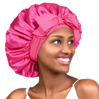 Double Layer Satin Bonnet with Tie Band| Hot Pink