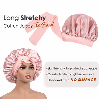 Double Layer Satin Bonnet with Tie Band| Rose Pink