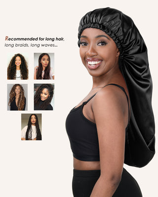 Long Tail Satin Bonnet| All Black