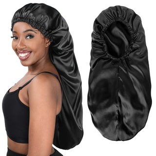 Long Tail Satin Bonnet| All Black