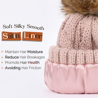 Satin Lined Winter Pom Beanie| Rose Pink